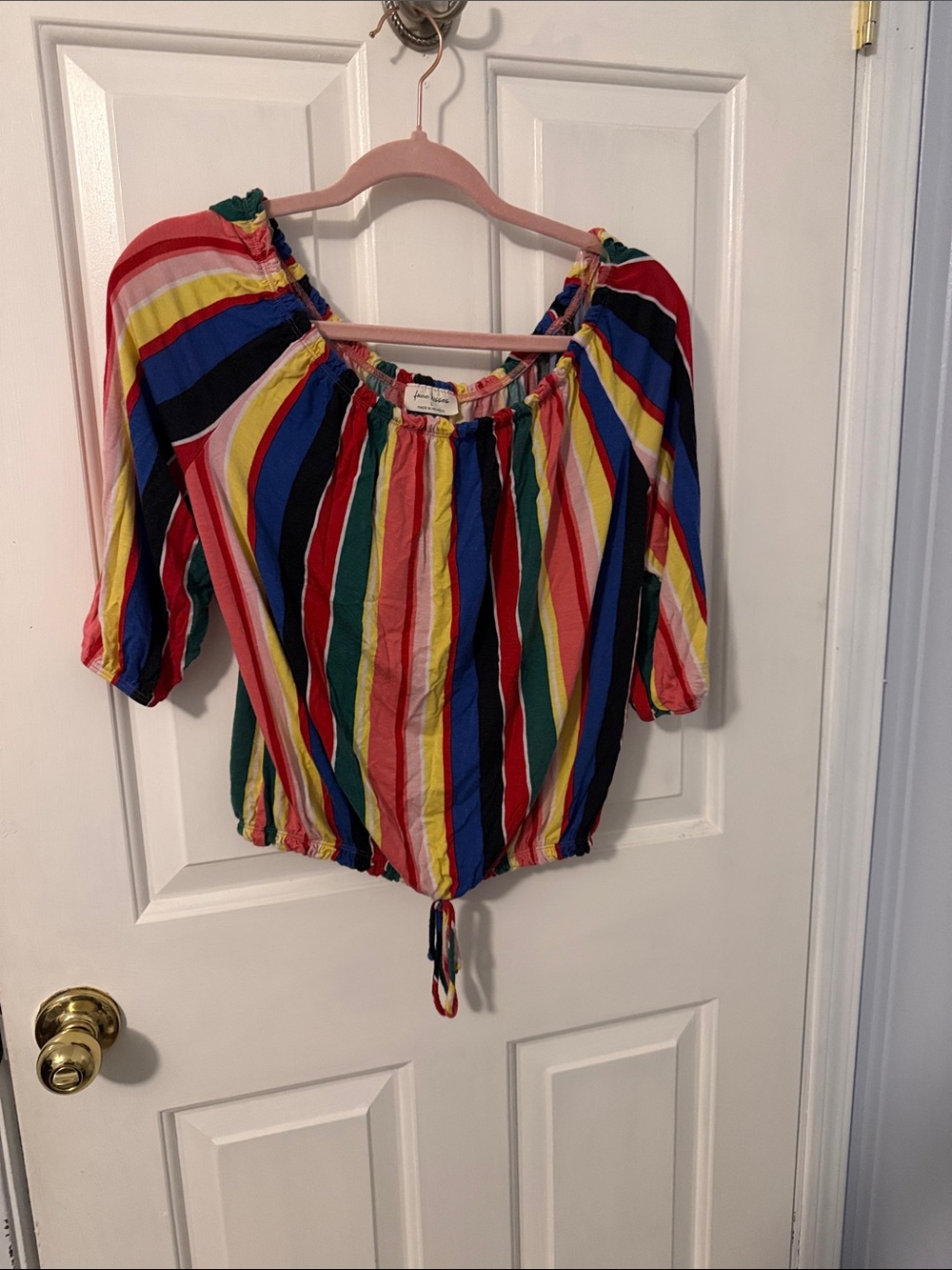Free Kisses Multicolor Striped Off-Shoulder Tie-Hem Top